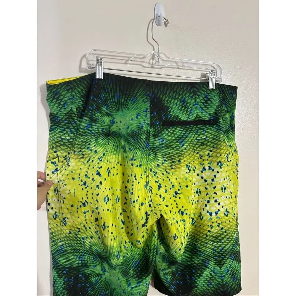 Pelagic Sharkskin Psycho Dorado Green Swimming Fishing Board Shorts Men's 36